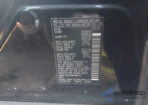 2016 Nissan Rogue Sv z USA, uszkodzony, nr VIN KNMAT2MT2GP696874